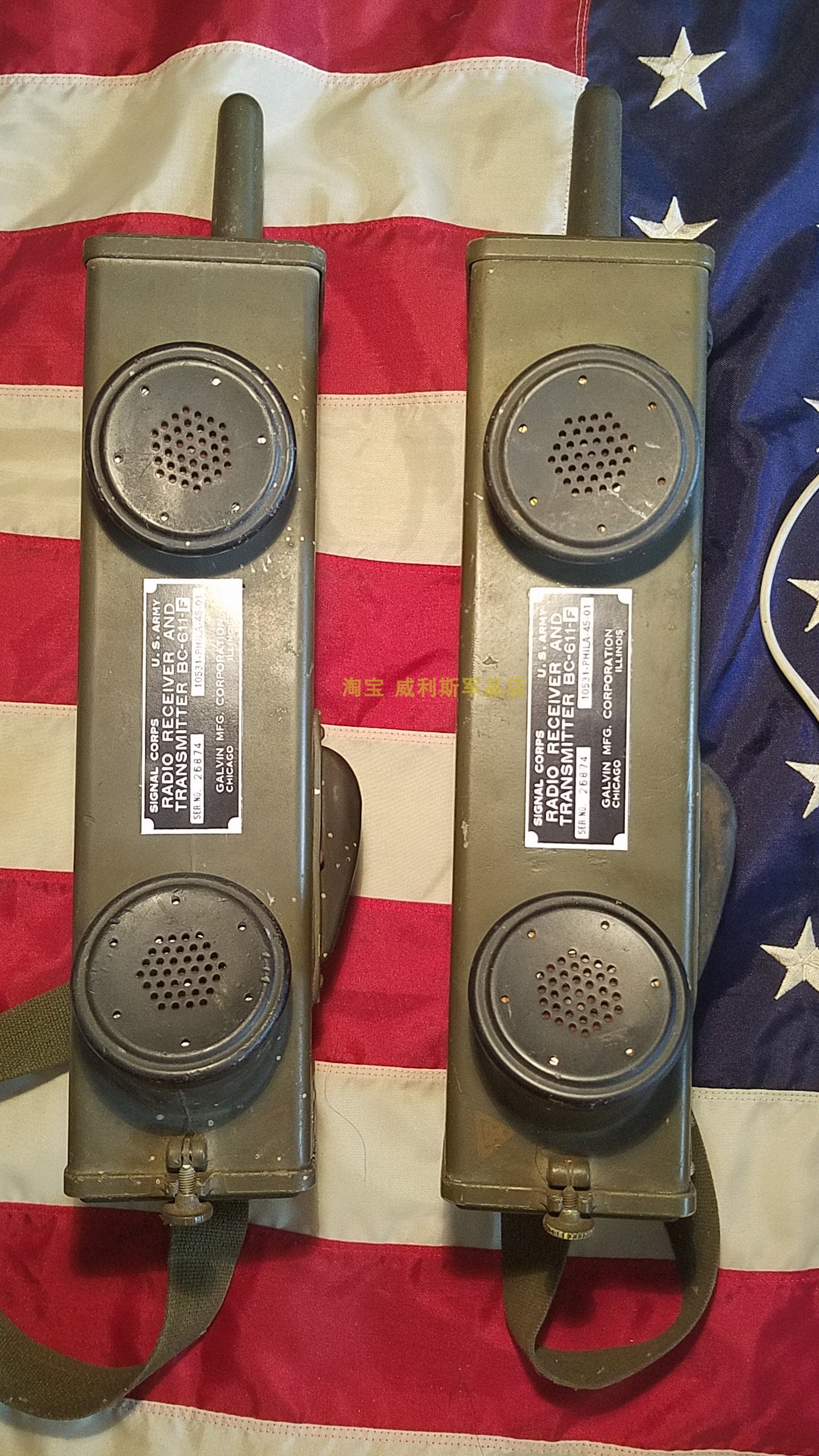 WWII US Army Edition Original Pint Army Corps Officer Soldier BC611 Handheld Radio Step Cable Phone
