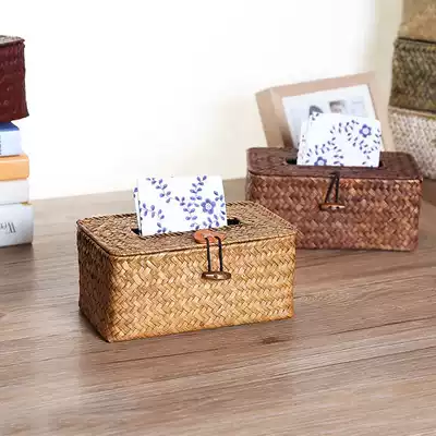 Qiyou handmade straw simple tissue box car tissue box napkin box toilet sanitary paper box