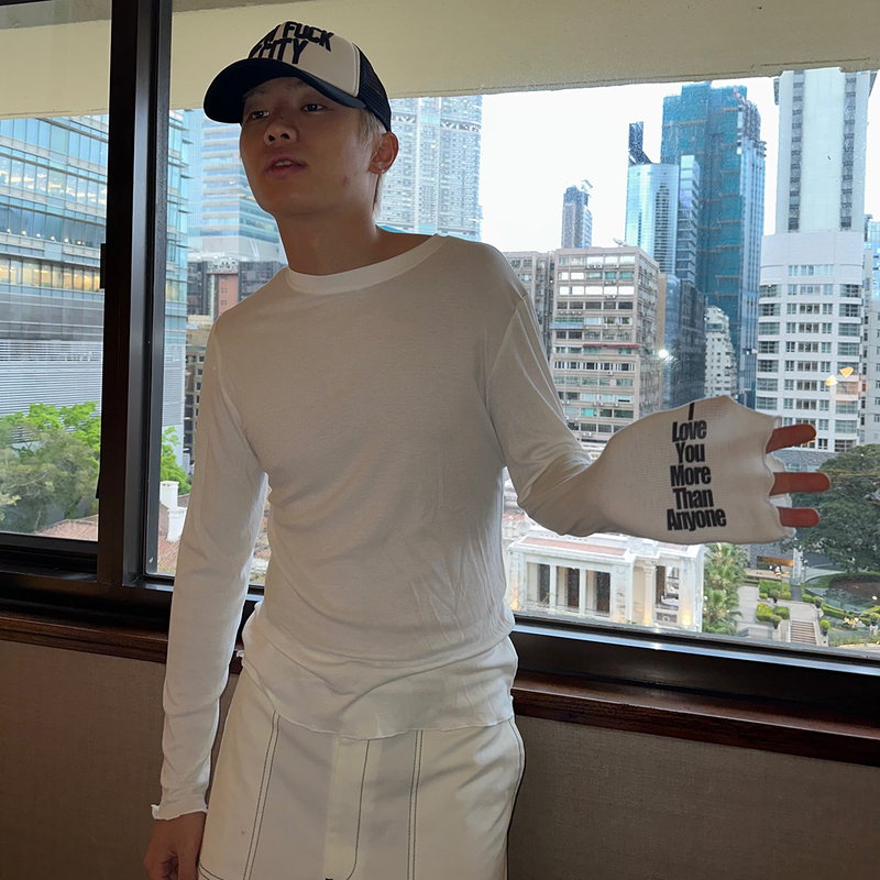Aheu Basic Striped Long-Sleeve T-Shirt, Slightly Elastic, Printed Slogan on the Cuffs Aheu Basic Striped Long-Sleeve T-Shirt, Slightly Elastic, Printed Slogan on the Cuffs