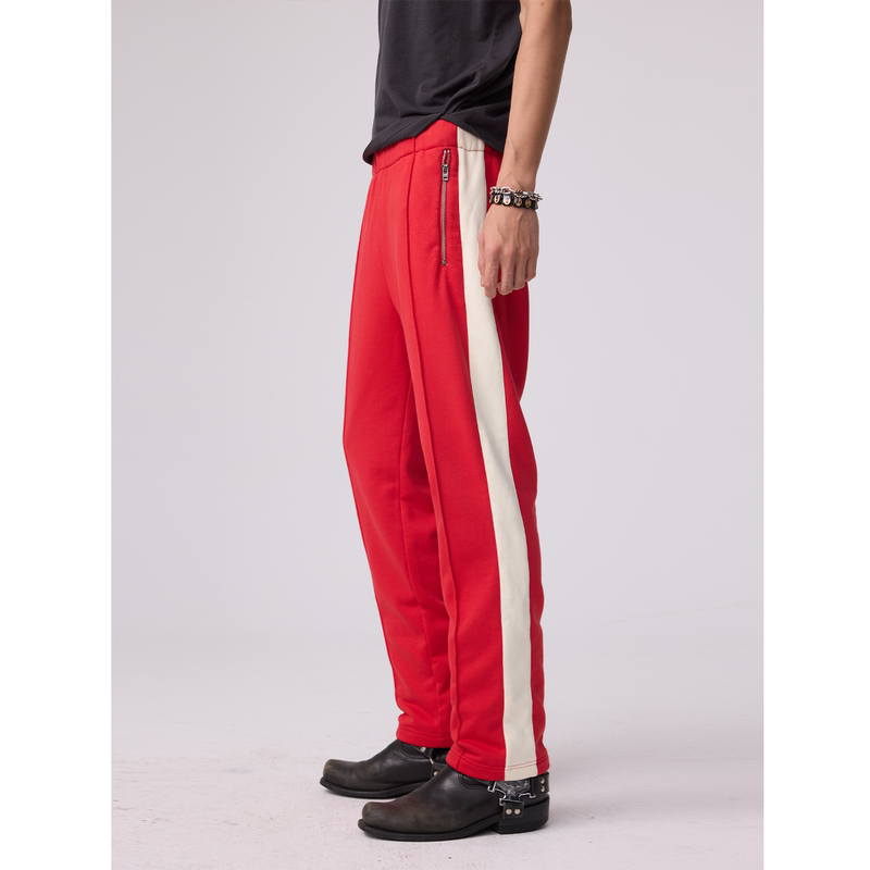 Aheu All-Cotton High-Weight Color-Blocked Sweatpants, Two-Tone Drawstring Without Elastic, Zipper Pocket Long Pants Aheu All-Cotton High-Weight Color-Blocked Sweatpants, Two-Tone Drawstring Without Elastic, Zipper Pocket Long Pants