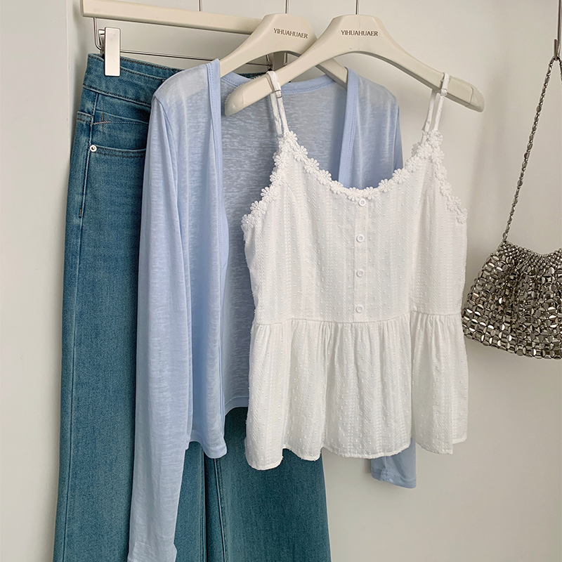 Korean Style 2026 Spring/Summer New French Simple and Fresh Zipper Camisole Women's Loose Lace Versatile Top