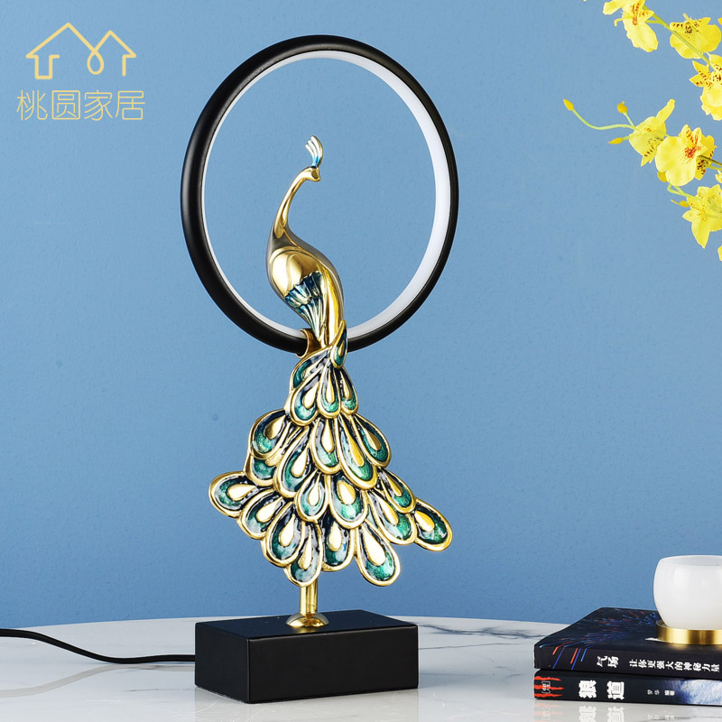 New Chinese style Zen Serie peacock with light swing pieces Living room Xuanguan Sofa Sides A Few Bedrooms Light Lavish Home Light Circle Adornment