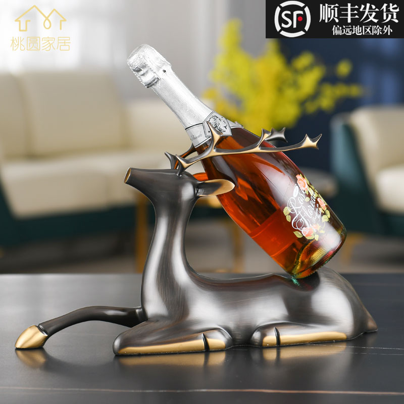 Light extravaganza Treasure Bronze Deer Red Wine Rack Living-room Wine Cabinet Hem Accessories Office Desktop TV Cabinet High-end Home 