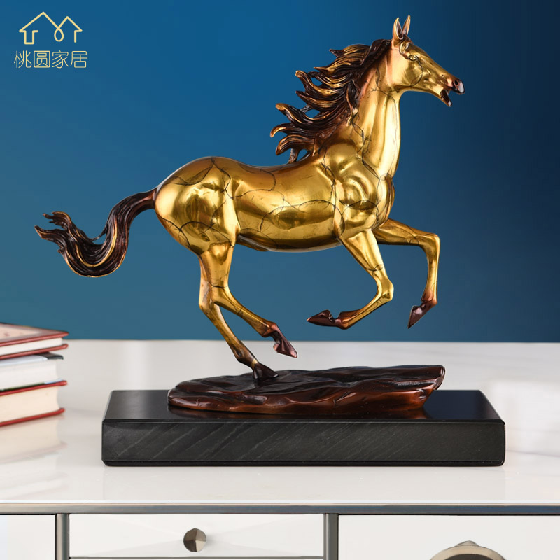 Light luxury lucky copper horse ornaments living room TV cabinet porch wine cabinet American style full copper horse office decorations
