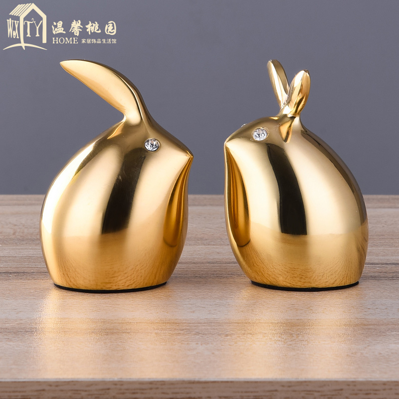 Creative Pure Copper Lovers Bunny Pendulum Pieces Wedding Gifts Home Decoration Products Living Room Books Room Genguan Furnishing Crafts Gifts Swing Accessories