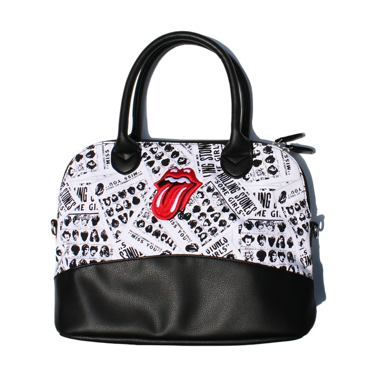 0601 large tongue Rolling Stone solid embroidery logo parquet PU bottom small bowling bag with long shoulder strap