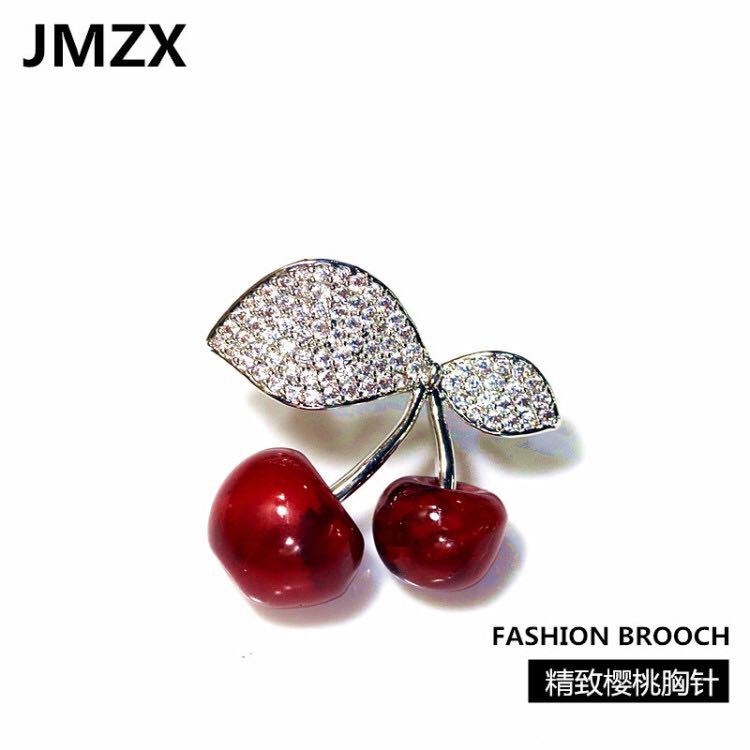 Hàn Quốc rhinestone đỏ nhỏ dễ thương anh đào trâm nữ phù hợp với cổ áo kim áo sơ mi pin pin khóa chống trâm phụ kiện cài áo