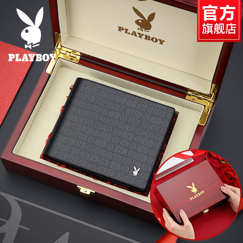 Короткий мужской портмоне Playboy, держатель карт, натуральная кожа, подарок на день рождения