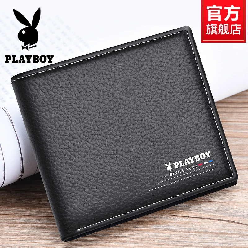 Короткий мужской портмоне Playboy, держатель карт, натуральная кожа, подарок на день рождения