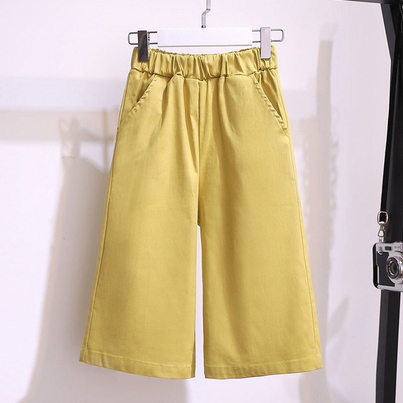 Girls summer Capri pants Korean five-point pants children Foreign style thin loose wide leg pants in big children cotton casual pants