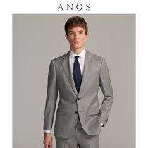 ANOS high-set series grey wool mens single western coat flat refuting collar semi-linen business casual suit blouse