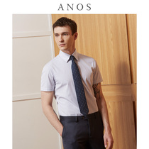 ANOS Summer Dark Buckle Collar Striped Short Sleeve Shirt Business Casual Workout Anti Crease Men Half Sleeves Slim Fit Shirt