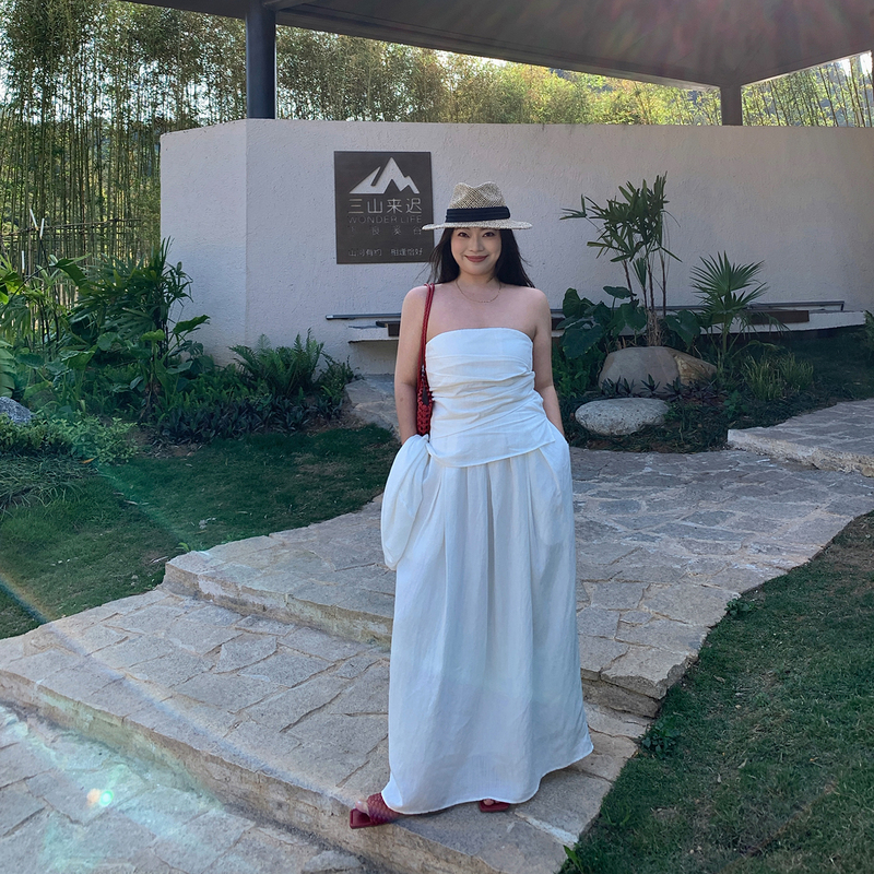 Lin Daxiao's Slightly Chubby Linen Tube Top and Skirt Set, Autumn Style, Plus-Size, Slimming Cotton-Linen Outfit for Curvy Women