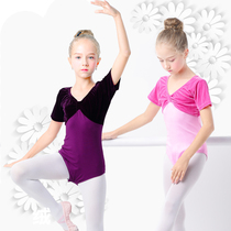 Childrens dance clothes exercise clothes velvet spring and autumn short sleeves girls dancing Chinese dance costumes