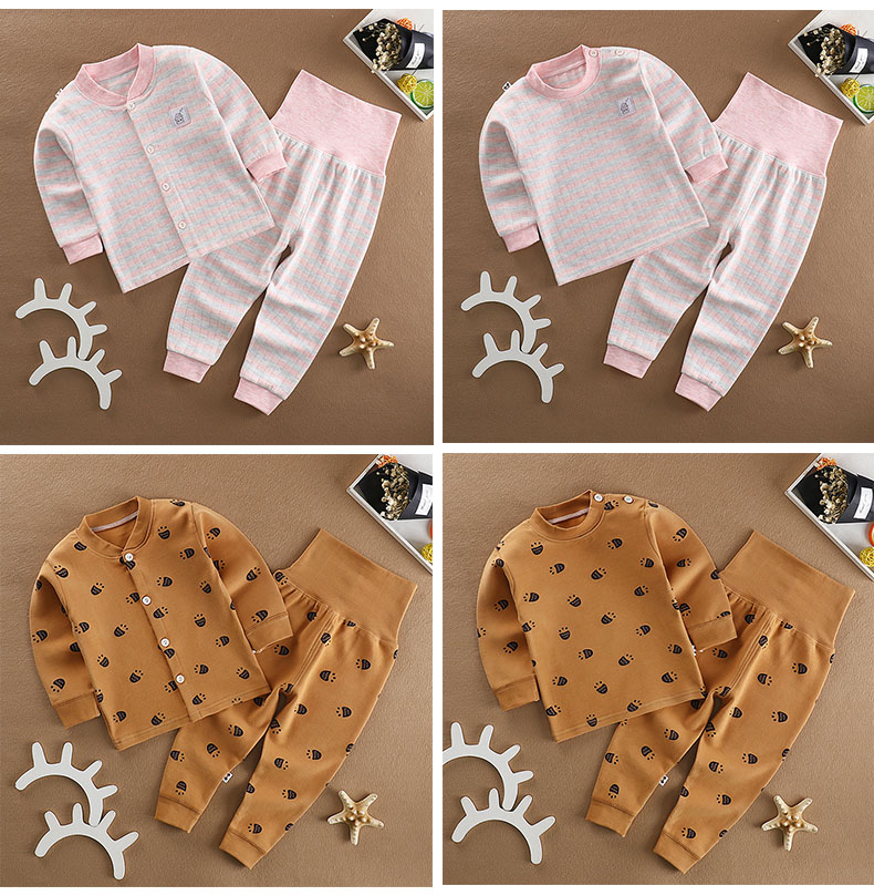 Baby Qiuyi Qiuku Set Cotton cardigan Trẻ em Đồ lót Tắt máy Cotton 0-1-3 tuổi Bé trai bộ nỉ nhung cho bé gái