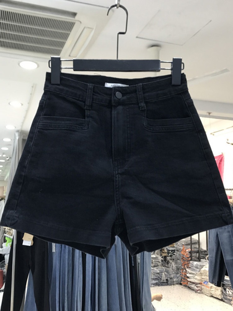 <!--梨型身材牛仔短裤女2024夏季薄款大码宽松高腰显瘦A字阔腿热裤子-->