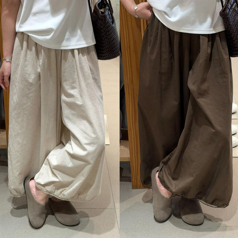 Casual Cotton and Linen Lantern Pants for Women, Summer New Style 2026, Pear-Shaped Body, High-Waisted, Slimming, Loose, Cropped Wide-Leg Pants Casual Cotton and Linen Lantern Pants for Women, Summer New Style 2026, Pear-Shaped Body, High-Waisted, Slimming, Loose, Cropped Wide-Leg Pants