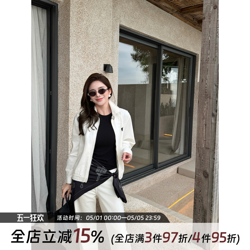 Junjun【Free Pony】Simple and Loose-Fitting Jacket with a Spring Collar, Elegant and Slimming Short Jacket