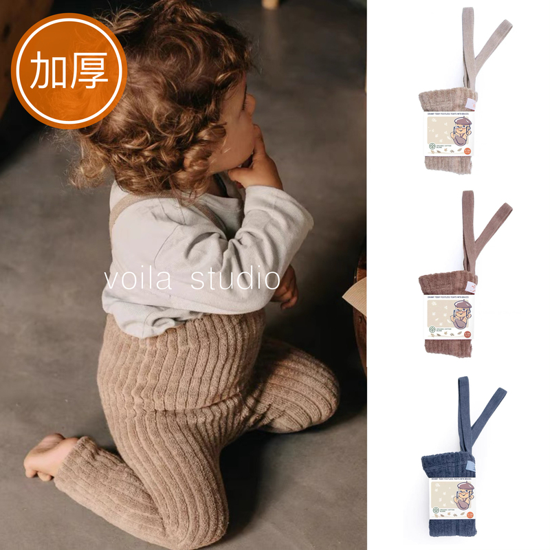 ins Baby Autumn and Winter Weightlifting Pants Teddy Fleece Lined Ribbed Knit Overalls Thickened Warm High-Waisted Leggings Ss