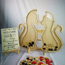 Wooden signature wedding ceremony birthday Annual Meeting double cat fingerprint arrangement props love wood chip creative sign-in tree platform