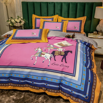 Palace light lavish bed with four pieces of water washed cotton mill wool sheets quilt covered with hood European-style style spring and autumn net red