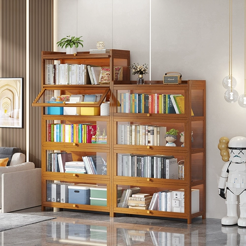 Пыленепроницаемый книжный шкаф с откидной дверью, прозрачная с трех сторон книжная полка большой вместимости, напольная стеллаж для хранения, настольный шкафчик для хранения вещей, шкаф для хранения вещей