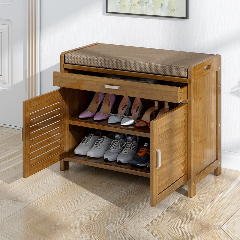 Shoe rack multilayer dust-proof upholstered shoe-changing stool doorway containing economical profile and narrow good-looking home simple bamboo shoe cabinet