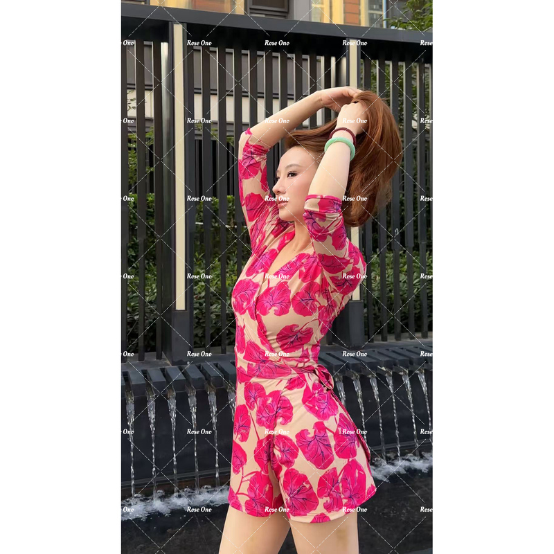 Rose Ono Original LAOSHU Heavy-Duty Slimming Waist-To-Hip Ratio Fashion Design Lace-Up New Color Printed Slim-Fit Jumpsuit