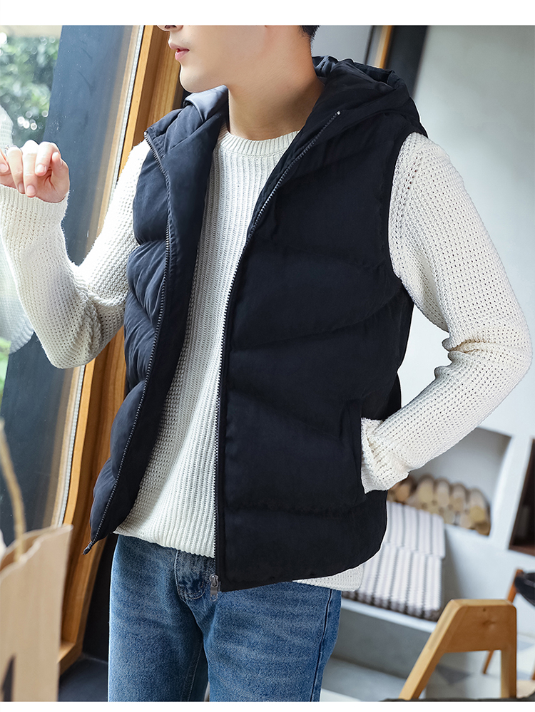 Mùa thu và mùa đông nam bông độn bông vest Hàn Quốc phiên bản của Slim in trùm đầu vest áo ấm phần dày trên quần áo áo gile