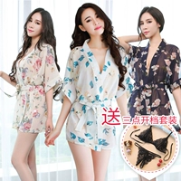 Nữ mùa thu đồ ngủ gợi cảm Đồ lót gợi cảm Sao Nhật kimono áo khoác nịt ngực băng lụa với váy ngủ ngắn trong suốt vay ngu lua cao cap