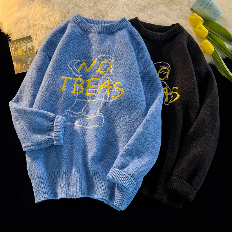 Women's Sweater Thick Knitted Round Neck Letter Embroidered Pullover_voghion.com
