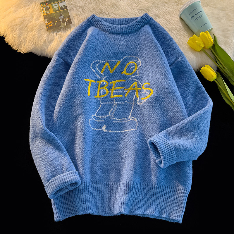 Women's Sweater Thick Knitted Round Neck Letter Embroidered Pullover_voghion.com