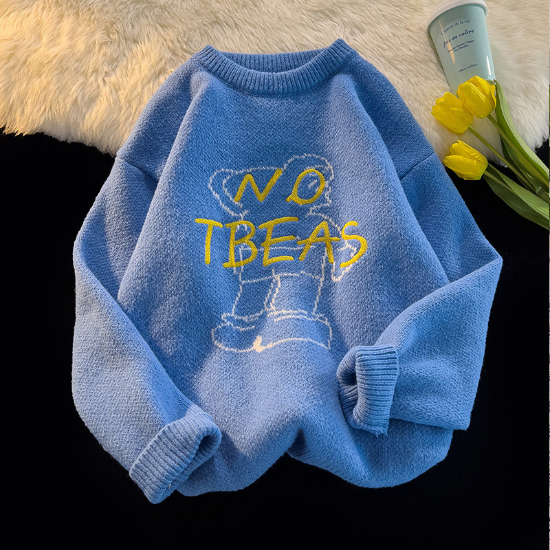 Women's Sweater Thick Knitted Round Neck Letter Embroidered Pullover_voghion.com