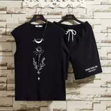 Трендовый жилет для отдыха, летний комплект, футболка с коротким рукавом, шорты для школьников, свободный крой