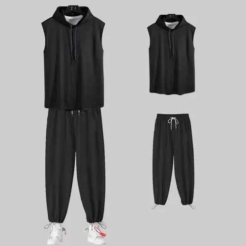 Жилет с капюшоном, футболка без рукавов, толстовка с капюшоном, штаны