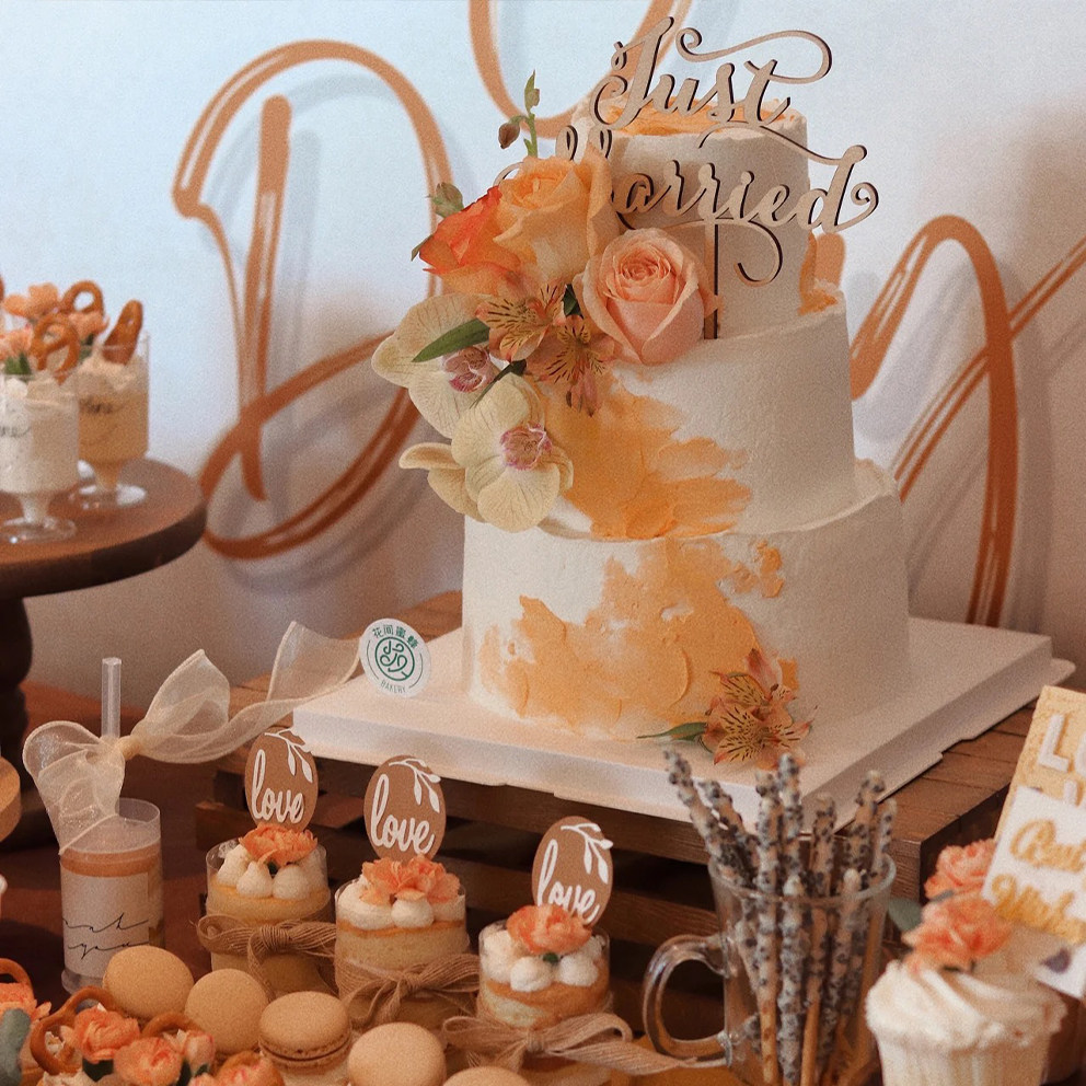 Orange-orange-yellow forest theme dessert table wedding birthday party layout cake cup plug-in decoration accessories