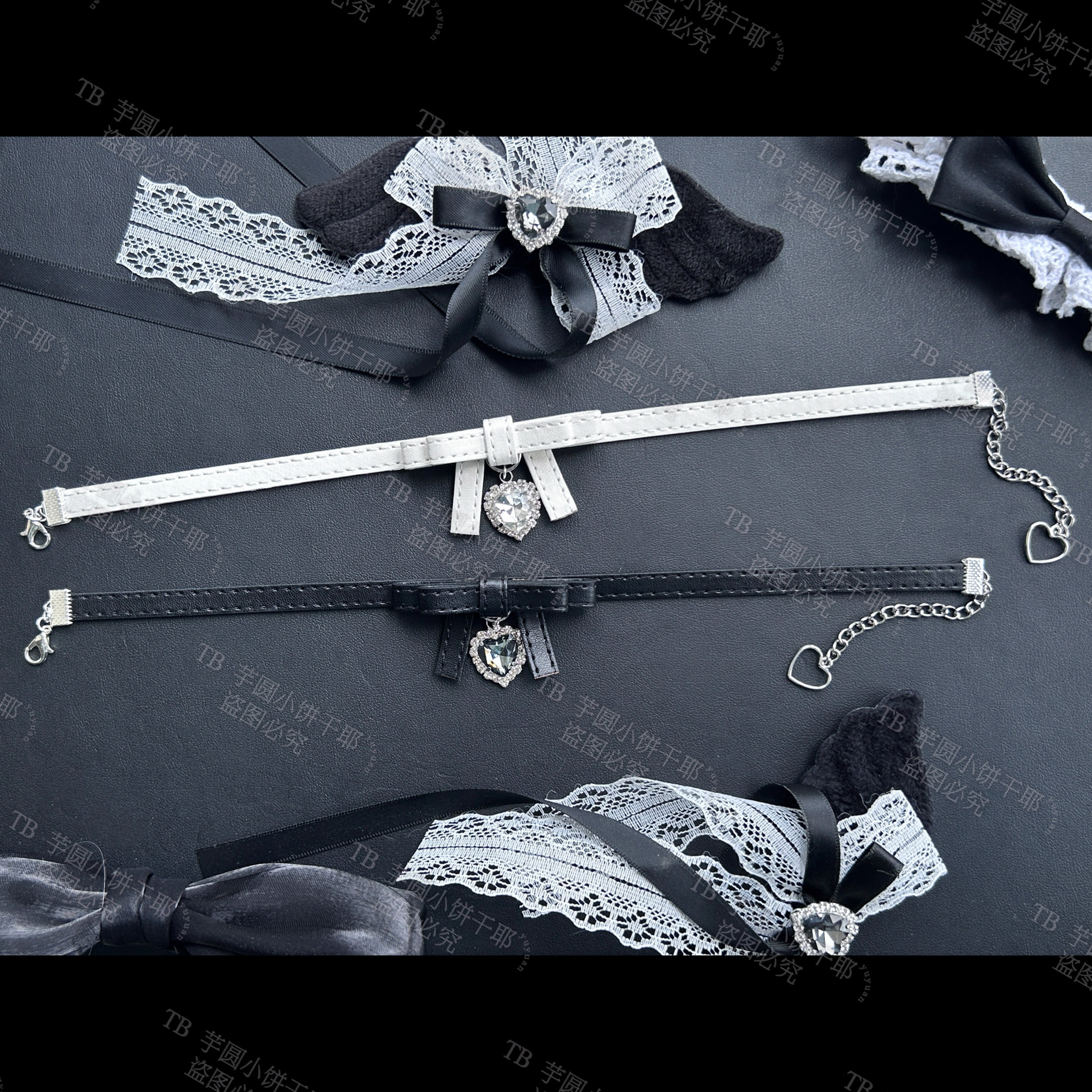 jk制服加工定制 芋圆原创 蕾蕾系亚文化pu皮革蝴蝶结吊坠 choker项圈腿环手环