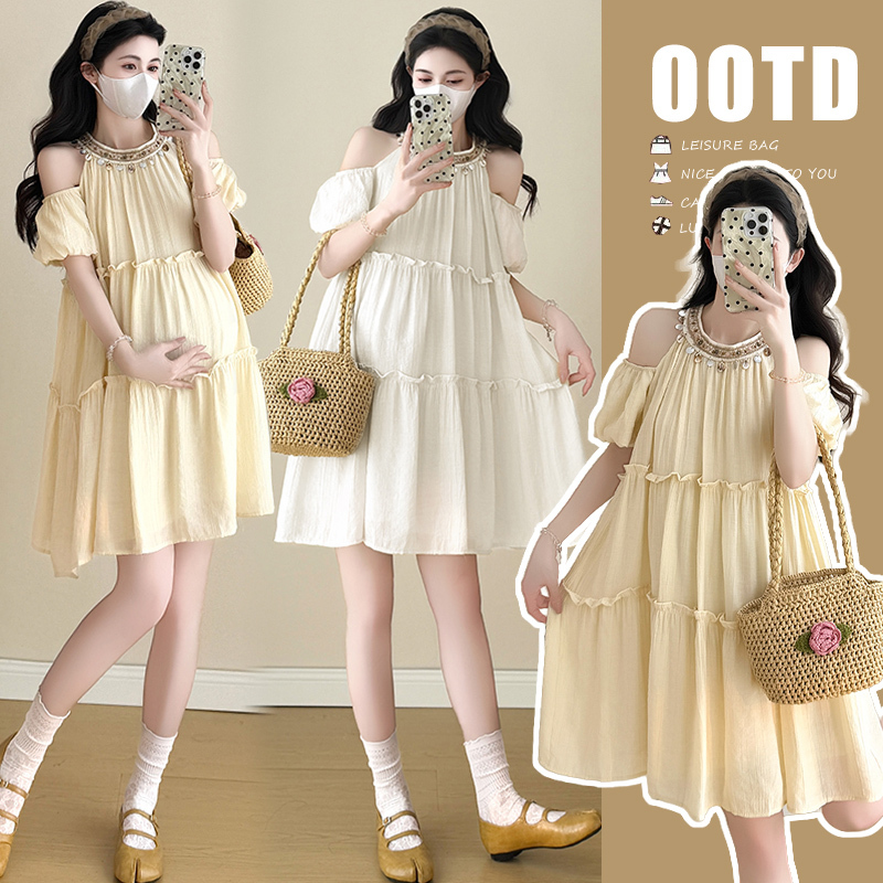 Maternity Wear Summer New Fashion Holiday Style Bohemian Style Off-Shoulder Elegant Petite Maternity Dress