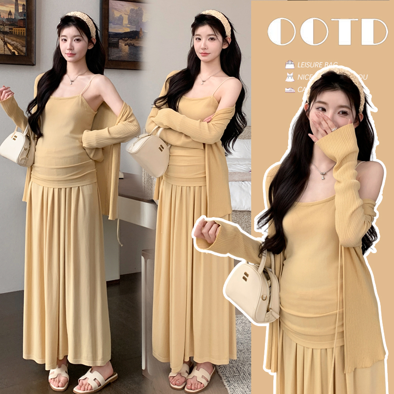 Maternity Wear, Summer Wear, New Style, Stylish and Fashionable Sun Protection Cardigan + Vest + Suspenders + Wide-Leg Pants, Lazy Style Three-Piece Suit