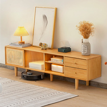Japanese-style TV cabinet small apartment simple modern living room minimalist log color sliding door locker solid wood TV cabinet