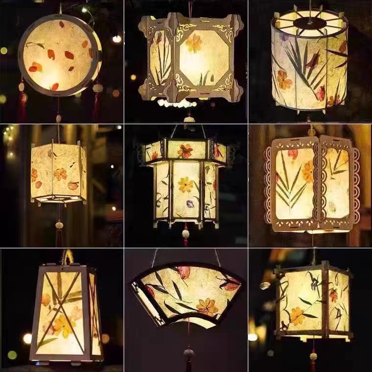 Mid-Autumn Festival flowers and paper lanterns handmade creative homemade diy material package Hanfu portable antique props palace lanterns