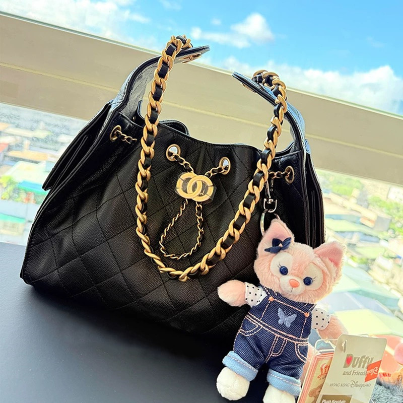 Tweed Style 25Bag Drawstring Bucket Bag for Women, Quilted Chain Genuine Leather Shoulder Underarm Black Gold Hobo Bag, Hippie Bag Tweed Style 25Bag Drawstring Bucket Bag for Women, Quilted Chain Genuine Leather Shoulder Underarm Black Gold Hobo Bag, Hippie Bag