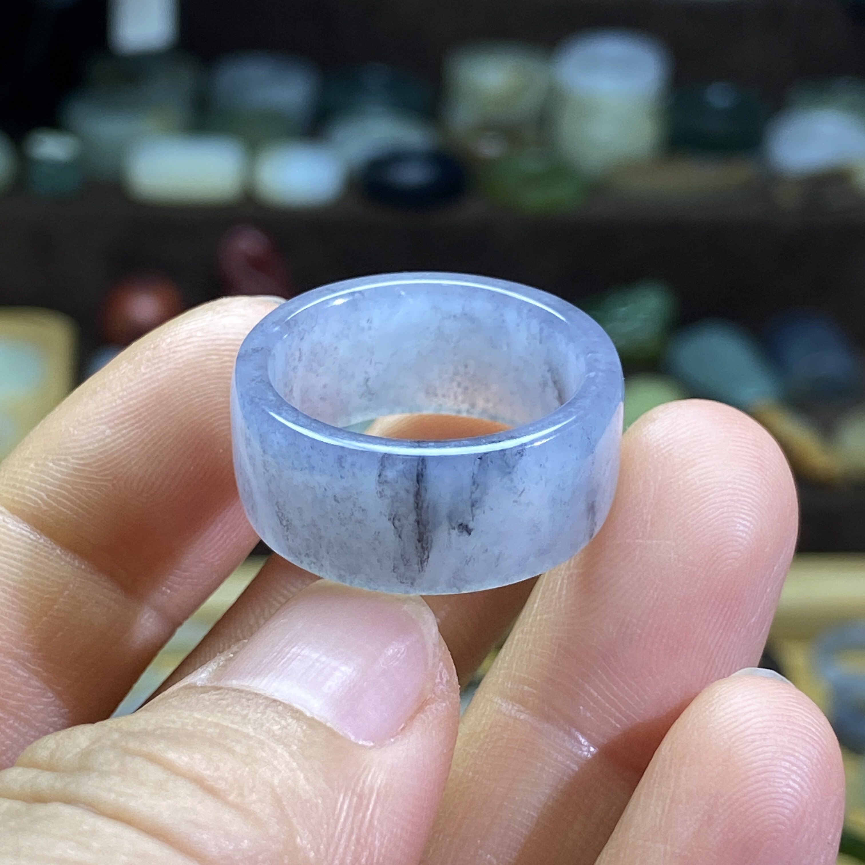 Hotan jade seed material blue and white card 19 large circle ring retro style ring jade ring cultural play beads running circle pendant