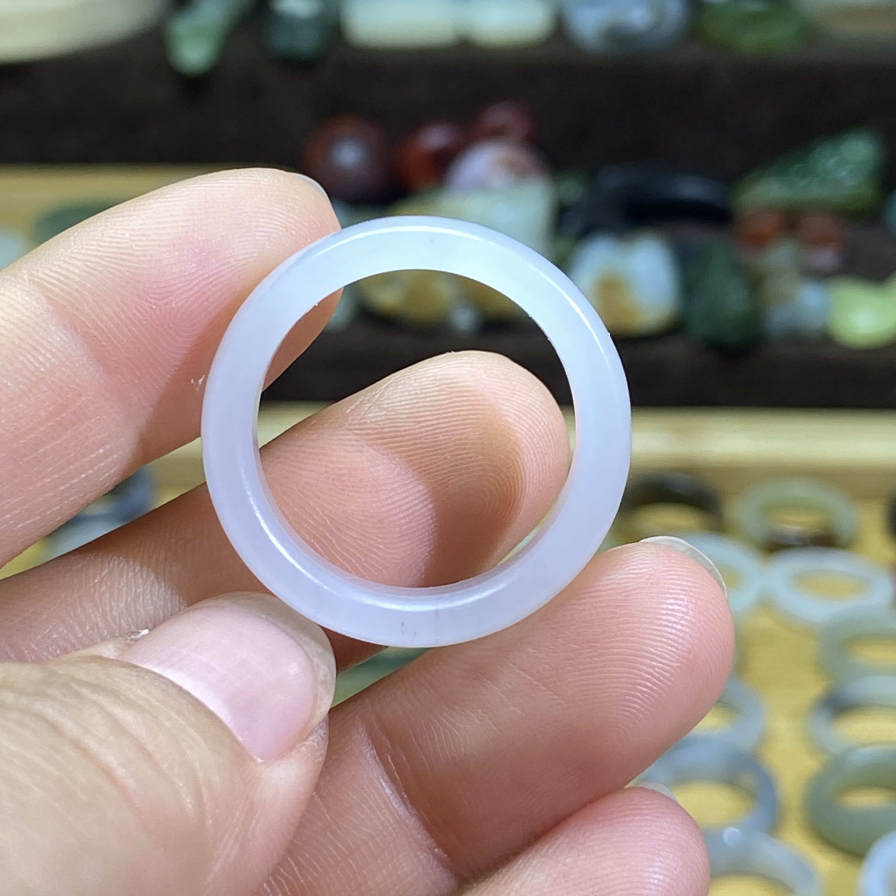 Hetian jade white jade seed material card 21 large ring ring with retro style play beads jade ring hanging ornament