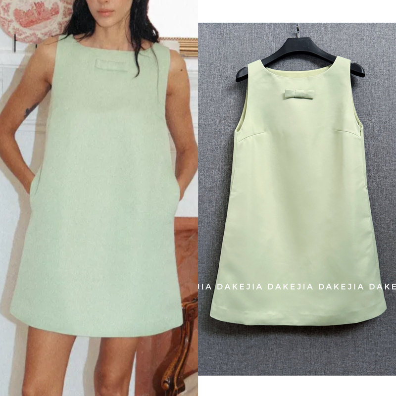 [in Stock] Dakejia French Romantic Retro Bow Collar Satin A-Line Dress