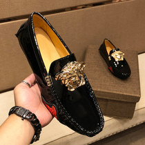 European station patent leather Bean Bean shoes 2021 spring Medusa set foot loafers trend one pedal casual leather shoes