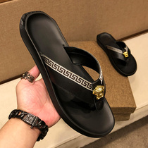 European station Medusa embroidered printed slippers mens Flip-flops trendy mens leather cool summer padded Beach mens shoes