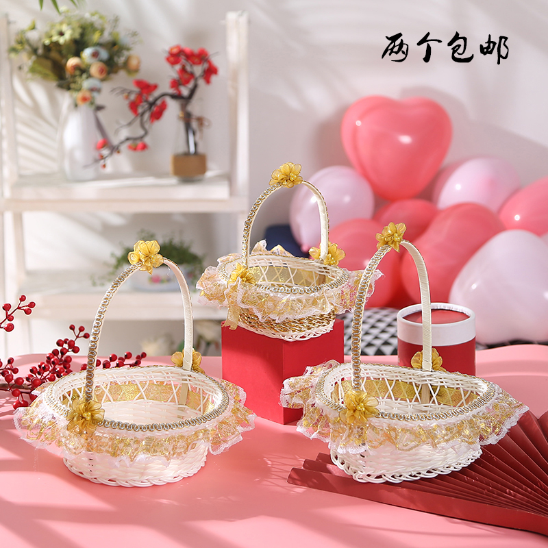Flower Boy Flower Basket Wedding Handmade Basket Wedding Celebration Hand Lace Flower Side Flower Basket Flower Petals Basket Dance Performance Basket