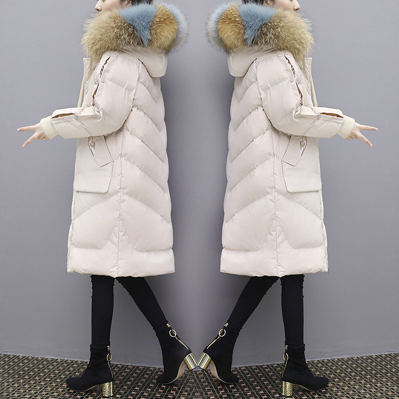 Mealiers genuine fur collar down jacket women's 2021 winter wear new mid-length Korean version loose size white duck down jacket