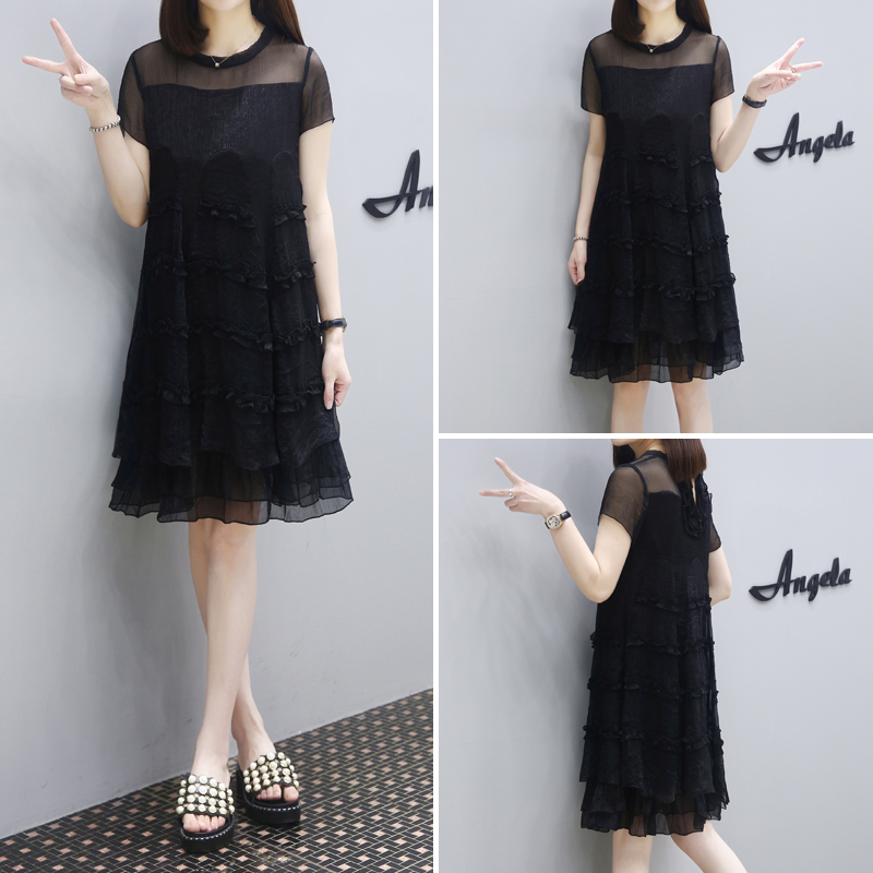 Mealiers Summer 2022 new loose Lean Doll Skirt Fat MM Big Size Cover Tummy Casual Foreign Dress